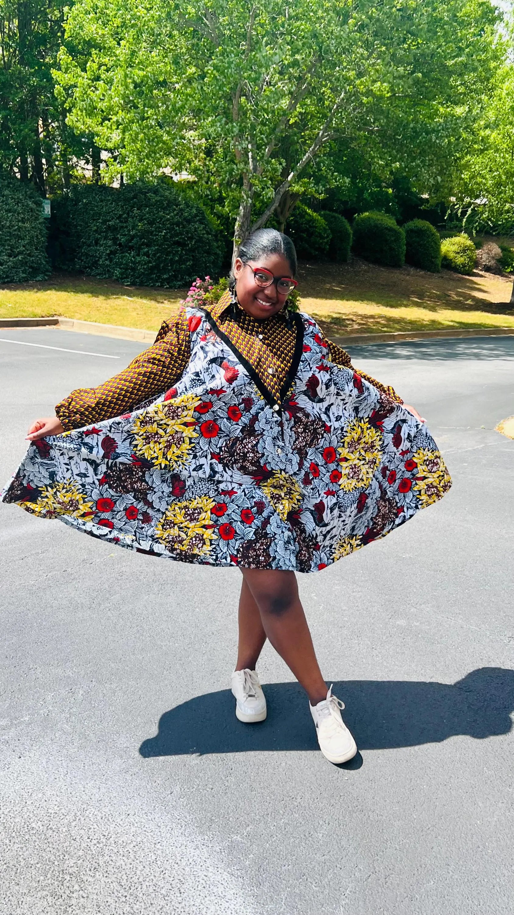 chinese dress ladies African A-Line Dress – Puff Sleeve Ankara Dress with Velvet Button-Up –  Delightful Couture